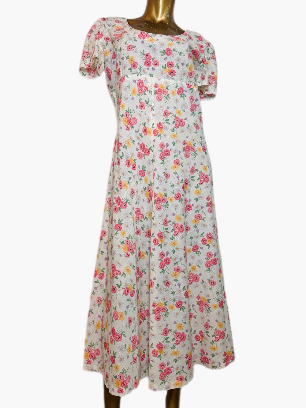 Custom Vintage Garden Floral Short Sleeve Maxi Dress Dress, 40” bust
